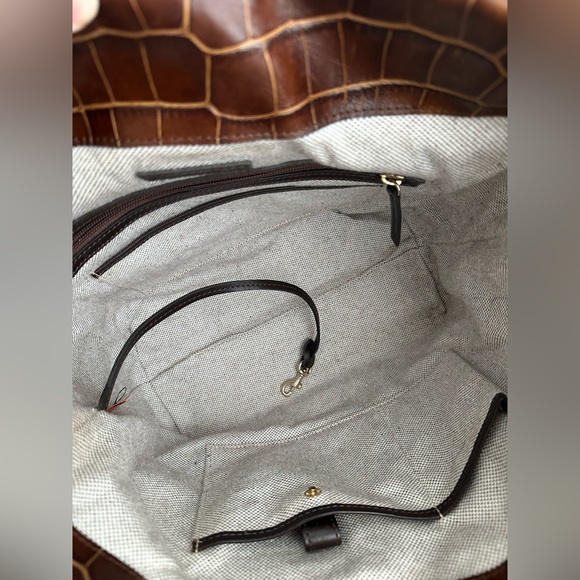 SOLD DOONEY & BOURKE Croc Embossed Leather Logo Lock Hobo  Shoulder Bag Brown - Picture 8 of 11